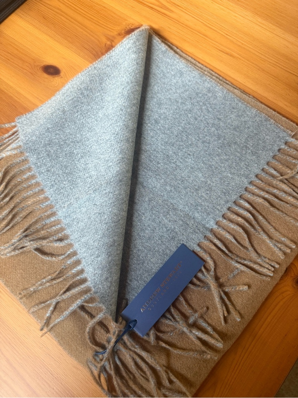 Reversible Cashmere Scarf - Gray & Camel - NWT